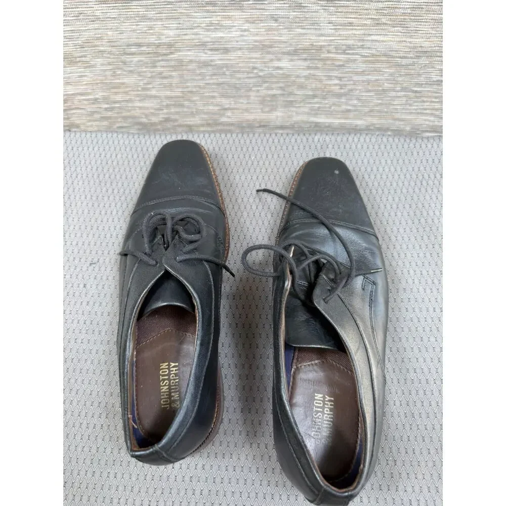 Johnston & Murphy Shoes Mens Size 7.5M Black Leather Cap Toe Derby Dress